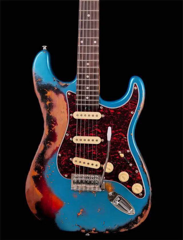 Alt view image 2 of 7 - Relic Electric Guitar,Roasted Maple Neck and Rosewood fingerboard,Bone Nut,6-String Relic Guitar,Professional/Full Size/Electric Guitars for Adults (Lake Blue)