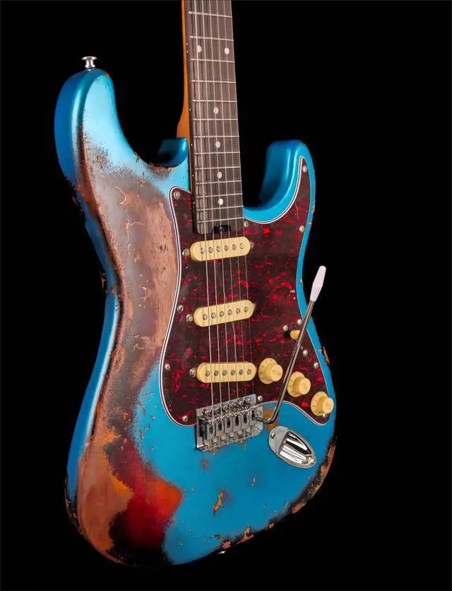 Alt view image 3 of 7 - Relic Electric Guitar,Roasted Maple Neck and Rosewood fingerboard,Bone Nut,6-String Relic Guitar,Professional/Full Size/Electric Guitars for Adults (Lake Blue)