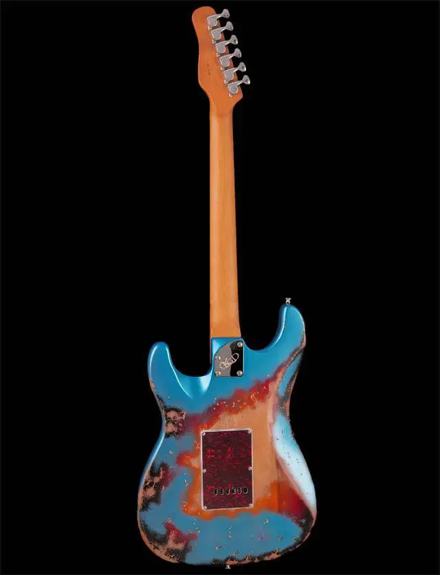 Alt view image 4 of 7 - Relic Electric Guitar,Roasted Maple Neck and Rosewood fingerboard,Bone Nut,6-String Relic Guitar,Professional/Full Size/Electric Guitars for Adults (Lake Blue)
