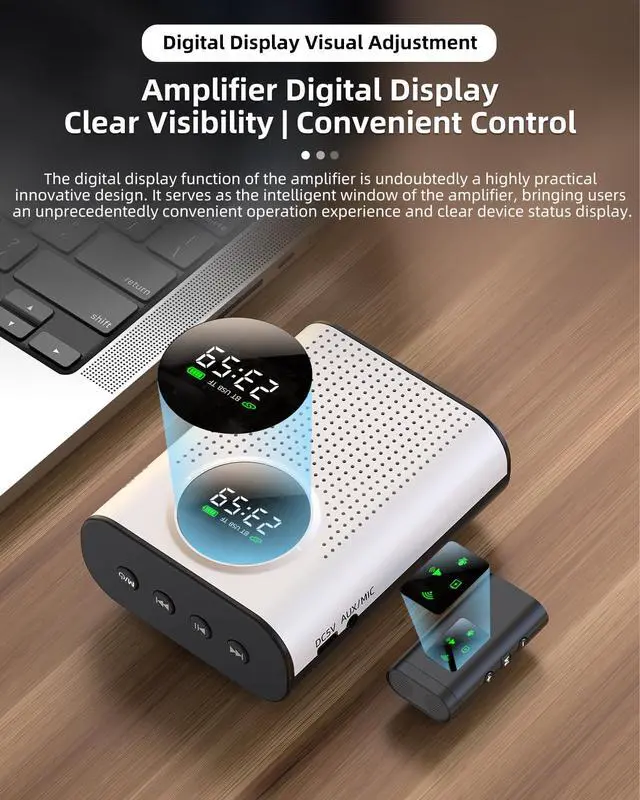 Alt view image 6 of 7 - S67 Rechargeable Voice Amplifier Wireless Microphone Dual for Teachers Classroom, Mini Lavalier Lapel Mic Clip Magnetic, Bluetooth Speaker with LED Display for Class, Tour Guide, Coaches, White