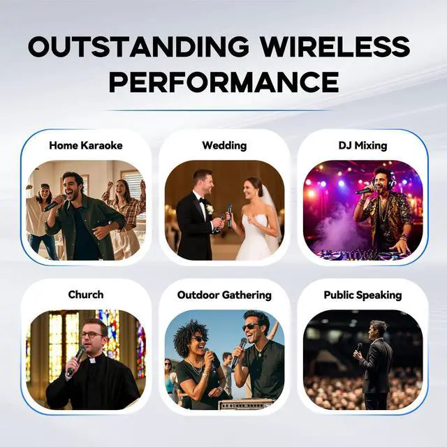 Alt view image 5 of 7 - Dual-Channel Wireless Microphone System, 2 Handheld Mics | 200 Selectable UHF Frequencies, Auto Scan, 328 ft Range, XLR and 6.35 mm Outputs for Karaoke, Church and DJ
