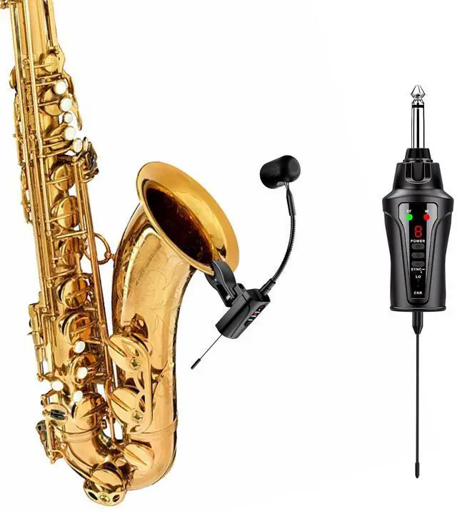 Main image of UHF Wireless Saxophone Microphone System Wireless Transmitter and Receiver Clip-on Instrument Microphones & Systems Mic for Trumpet, Sax, Musician, Active PA Systems, ST-5
