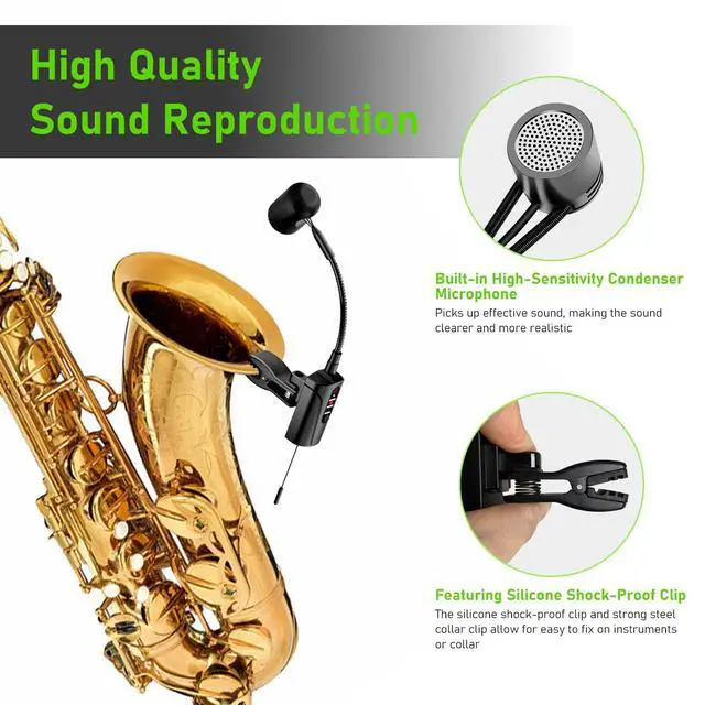 Alt view image 3 of 7 - UHF Wireless Saxophone Microphone System Wireless Transmitter and Receiver Clip-on Instrument Microphones & Systems Mic for Trumpet, Sax, Musician, Active PA Systems, ST-5