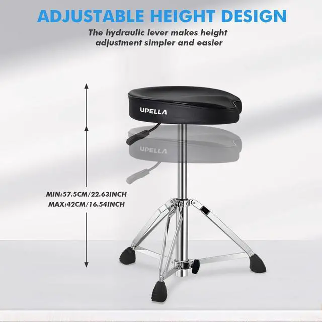 Alt view image 2 of 6 - Saddle Drum Stool, Heavy Duty Hydraulic Drum Throne, Ergonomic Memory Foam Drum Seat, Adjustable Drum Chair Anti-Slip Base, Drum Saddle Bench for Drummers (Black)