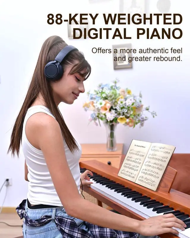 Alt view image 2 of 7 - SP88G Digital Piano Keyboard with Stand & Sustain Pedal, 88 key Semi Weighted Electric Piano for Beginners and Adults, 800 Tones, 600 Rhythms, 80 Demo Songs with Headphones, USB-MIDI