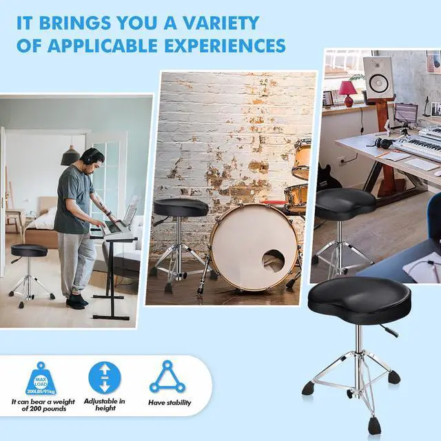 Alt view image 6 of 6 - Saddle Drum Stool, Heavy Duty Hydraulic Drum Throne, Ergonomic Memory Foam Drum Seat, Adjustable Drum Chair Anti-Slip Base, Drum Saddle Bench for Drummers (Black)