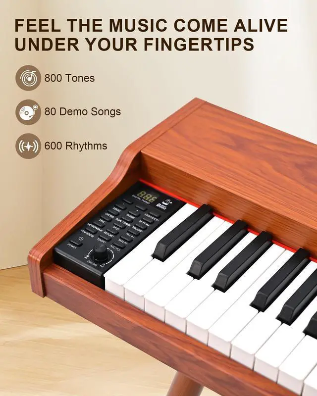Alt view image 3 of 7 - SP88G Digital Piano Keyboard with Stand & Sustain Pedal, 88 key Semi Weighted Electric Piano for Beginners and Adults, 800 Tones, 600 Rhythms, 80 Demo Songs with Headphones, USB-MIDI