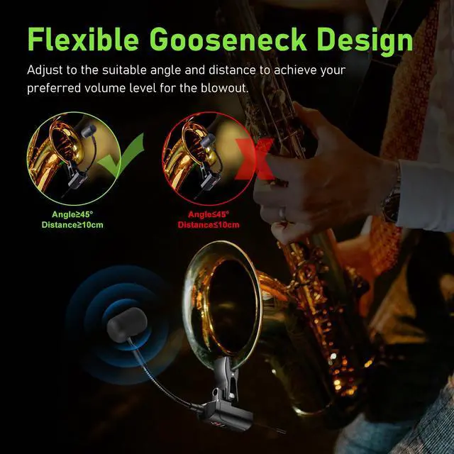 Alt view image 5 of 7 - UHF Wireless Saxophone Microphone System Wireless Transmitter and Receiver Clip-on Instrument Microphones & Systems Mic for Trumpet, Sax, Musician, Active PA Systems, ST-5