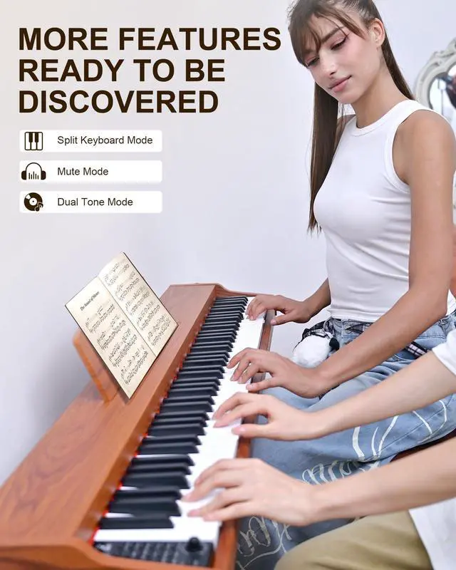 Alt view image 4 of 7 - SP88G Digital Piano Keyboard with Stand & Sustain Pedal, 88 key Semi Weighted Electric Piano for Beginners and Adults, 800 Tones, 600 Rhythms, 80 Demo Songs with Headphones, USB-MIDI
