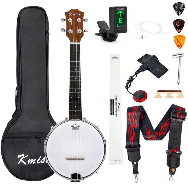 Main image of Concert Size Banjolele, 23'' Sapele 4 Strings Portable Mini Banjo Ukulele, With Gig Bag, Tuner, Banjos Strap, Strings, Piezo Pickup, Picks, Ruler, Wrench, Bridge Beginner Kit for Professionals