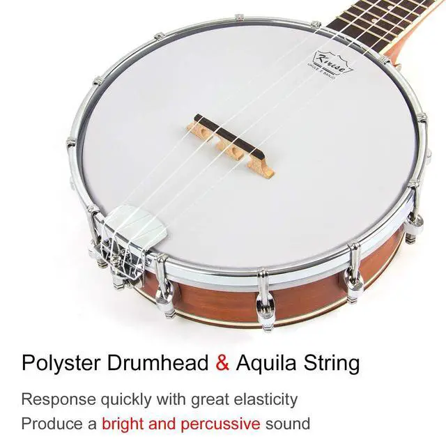 Alt view image 3 of 7 - Concert Size Banjolele, 23'' Sapele 4 Strings Portable Mini Banjo Ukulele, With Gig Bag, Tuner, Banjos Strap, Strings, Piezo Pickup, Picks, Ruler, Wrench, Bridge Beginner Kit for Professionals
