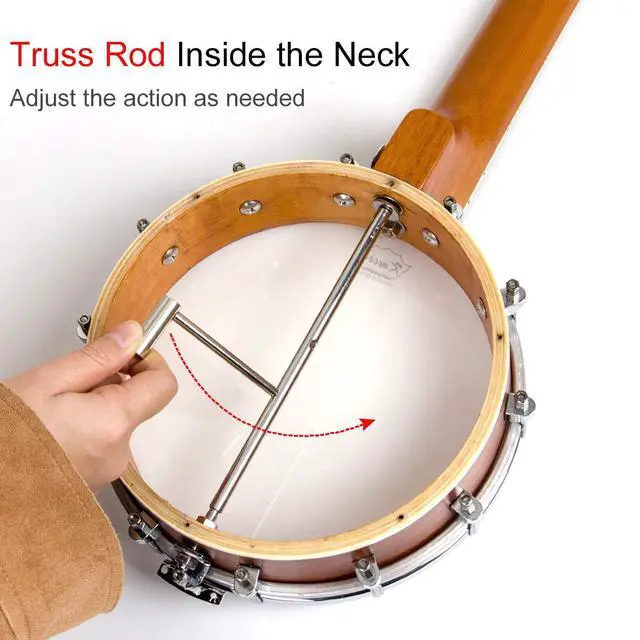 Alt view image 5 of 7 - Concert Size Banjolele, 23'' Sapele 4 Strings Portable Mini Banjo Ukulele, With Gig Bag, Tuner, Banjos Strap, Strings, Piezo Pickup, Picks, Ruler, Wrench, Bridge Beginner Kit for Professionals