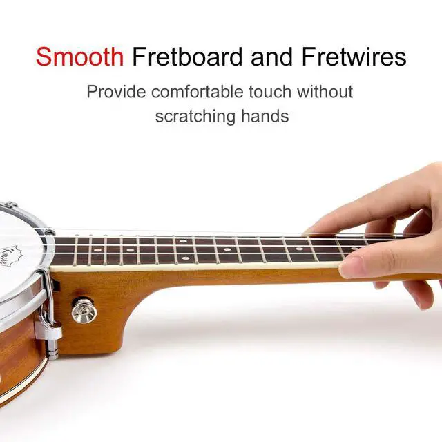 Alt view image 6 of 7 - Concert Size Banjolele, 23'' Sapele 4 Strings Portable Mini Banjo Ukulele, With Gig Bag, Tuner, Banjos Strap, Strings, Piezo Pickup, Picks, Ruler, Wrench, Bridge Beginner Kit for Professionals