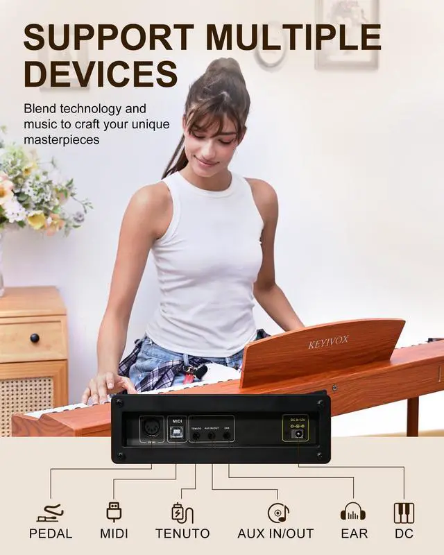 Alt view image 5 of 7 - SP88G Digital Piano Keyboard with Stand & Sustain Pedal, 88 key Semi Weighted Electric Piano for Beginners and Adults, 800 Tones, 600 Rhythms, 80 Demo Songs with Headphones, USB-MIDI