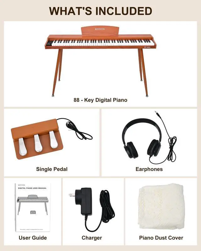 Alt view image 6 of 7 - SP88G Digital Piano Keyboard with Stand & Triple Pedal, 88 key Semi Weighted Electric Piano for Beginners and Adults, 800 Tones, 600 Rhythms, 80 Demo Songs with Headphones, USB-MIDI