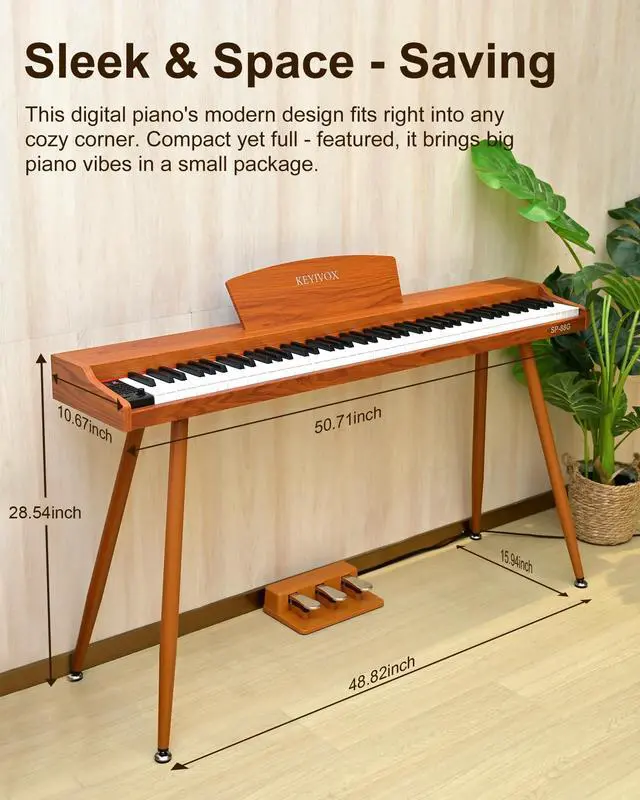 Alt view image 7 of 7 - SP88G Digital Piano Keyboard with Stand & Triple Pedal, 88 key Semi Weighted Electric Piano for Beginners and Adults, 800 Tones, 600 Rhythms, 80 Demo Songs with Headphones, USB-MIDI