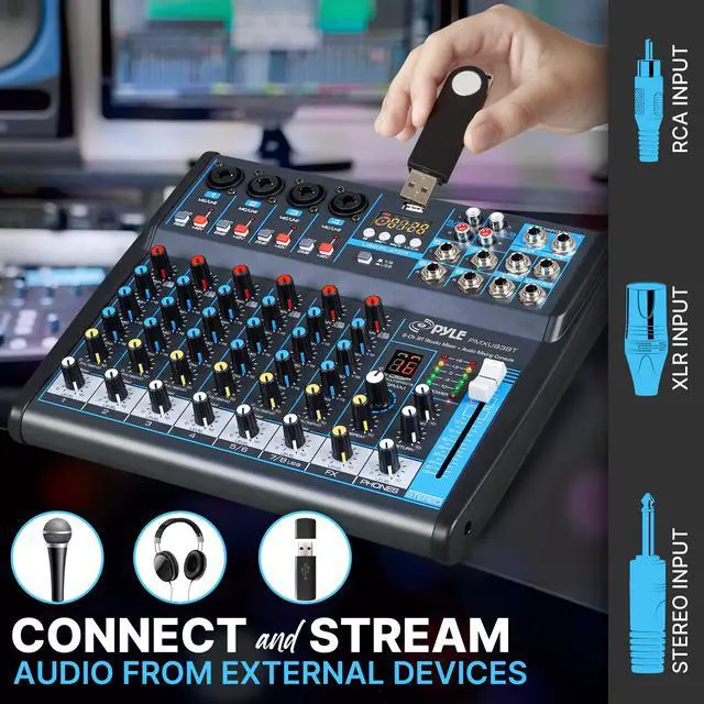 Alt view image 3 of 7 - 8 Channel Bluetooth Studio Mixer - USB Computer Recording, Built-In MP3 Player, 48V Phantom Power, 16-Bit DSP FX, 3-Band EQ, XLR Combo Inputs, DJ Sound Board - PMXU83BT.5