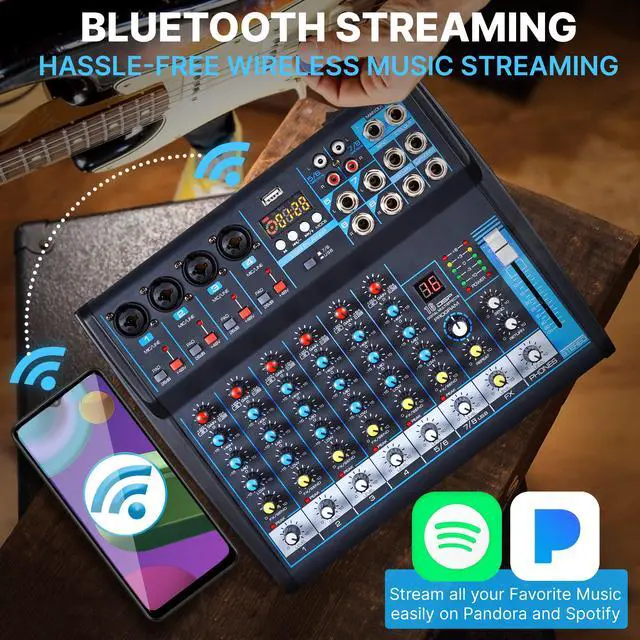 Alt view image 5 of 7 - 8 Channel Bluetooth Studio Mixer - USB Computer Recording, Built-In MP3 Player, 48V Phantom Power, 16-Bit DSP FX, 3-Band EQ, XLR Combo Inputs, DJ Sound Board - PMXU83BT.5