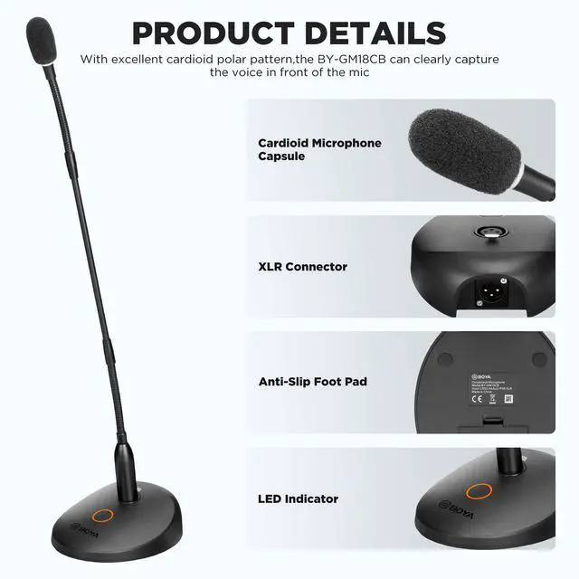 Alt view image 2 of 7 - 18" Gooseneck Condenser Microphone with Desktop Base, LED Indicator - Podium Microphone for Conference Meeting Video Live Streaming Lecture Speech Podcast (XLR Interface BY-GM18CB)