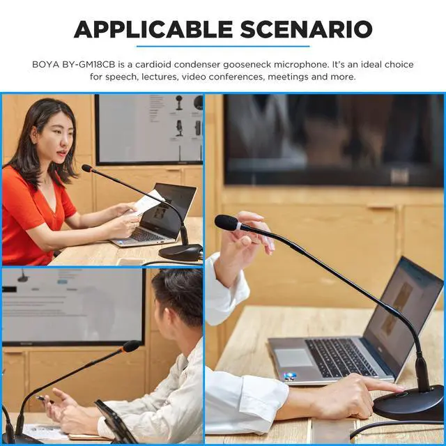 Alt view image 6 of 7 - 18" Gooseneck Condenser Microphone with Desktop Base, LED Indicator - Podium Microphone for Conference Meeting Video Live Streaming Lecture Speech Podcast (XLR Interface BY-GM18CB)