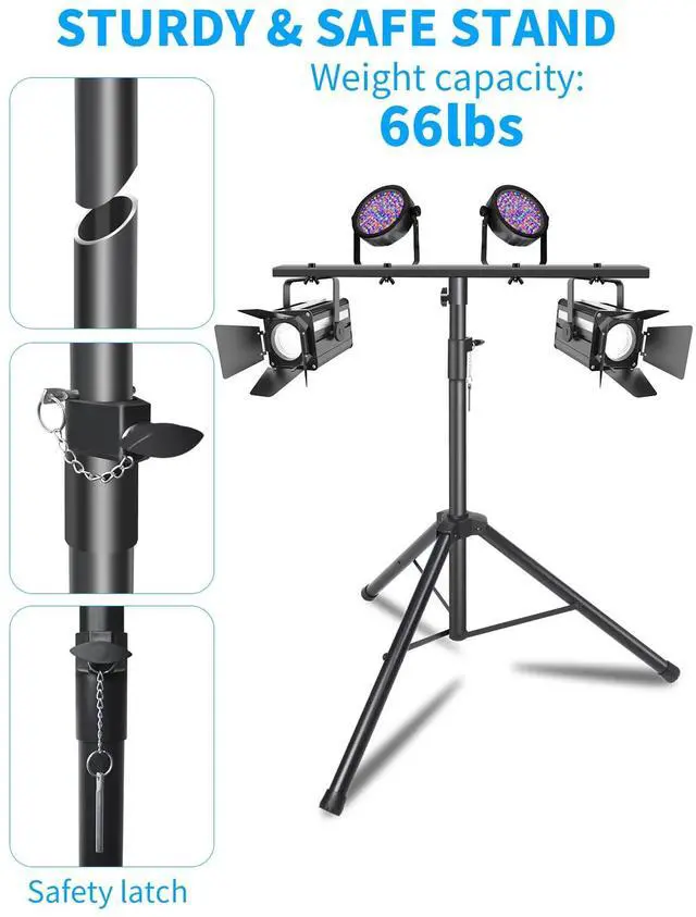 Alt view image 6 of 7 - DJ Lights Stand 41-95 Inch, Heavy Duty DJ Stand 1 Pack, Adjustable Height Par Can Tripod Stage Light Stand 8ft, DJ Lighting T Bar Suitable for Stages, Bar, Banquet, Party