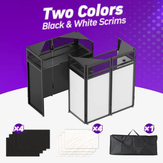 Alt view image 3 of 7 - Portable DJ Booth, Metal Frame DJ Table with Two Triangle Trays | Tool-Free Quick Assembly; Adjustable Support Feet; Cable Hole; Carry Bag; For Parties/ Events/Small Studios;Weighs 36.8lbs
