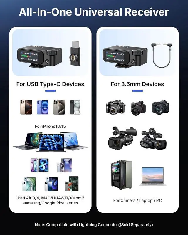 Alt view image 3 of 7 - MIC 2 Wireless Microphones for iPhone 15-16/Android/PC/Camera,AI Noise Cancellation,32-bit Float Internal Recording,984ft Range, 54H Battery with Charging Case for Recording(without Clip Mic)