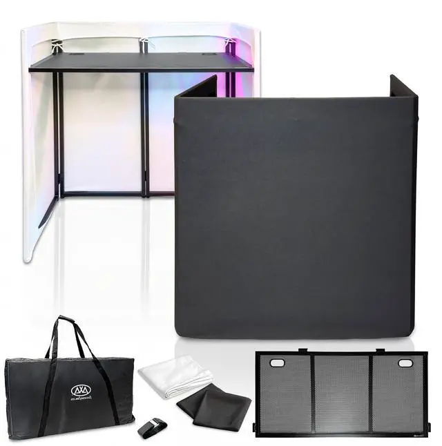 Main image of AxcessAbles Portable DJ Facade Booth with Carry Case 40" x 20" Tabletop, Steel Frame, and Black & White Scrims | White DJ Table | Event Booth (ES-01XBW)