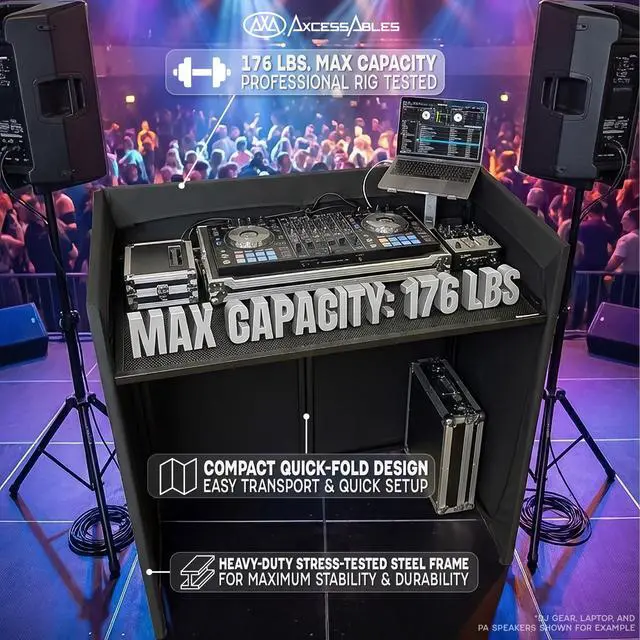 Alt view image 4 of 7 - AxcessAbles Portable DJ Facade Booth with Carry Case 40" x 20" Tabletop, Steel Frame, and Black & White Scrims | White DJ Table | Event Booth (ES-01XBW)