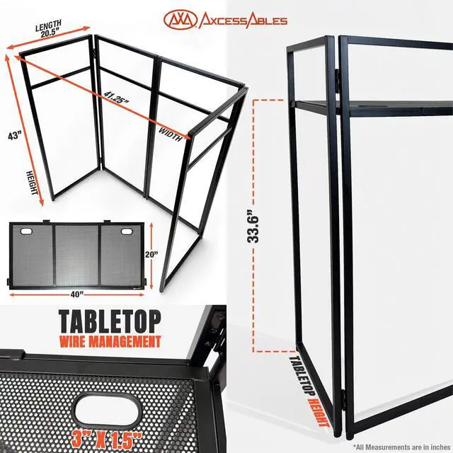 Alt view image 6 of 7 - AxcessAbles Portable DJ Facade Booth with Carry Case 40" x 20" Tabletop, Steel Frame, and Black & White Scrims | White DJ Table | Event Booth (ES-01XBW)