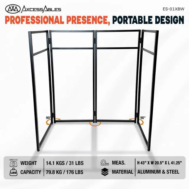 Alt view image 7 of 7 - AxcessAbles Portable DJ Facade Booth with Carry Case 40" x 20" Tabletop, Steel Frame, and Black & White Scrims | White DJ Table | Event Booth (ES-01XBW)