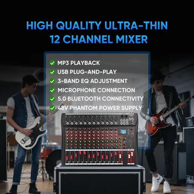 Alt view image 2 of 7 - 12 Channel Mixer Audio Console, CT-120S Professional Music Mixer DJ Mixing Board with Reverb Bluetooth MP3 Player 48V Phantom Power Supply USB Recording for Studio Karaoke Live Performance