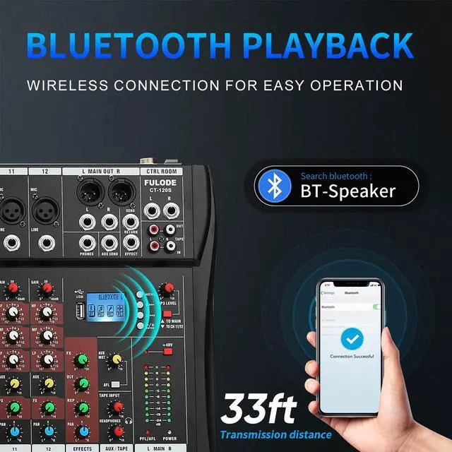 Alt view image 3 of 7 - 12 Channel Mixer Audio Console, CT-120S Professional Music Mixer DJ Mixing Board with Reverb Bluetooth MP3 Player 48V Phantom Power Supply USB Recording for Studio Karaoke Live Performance
