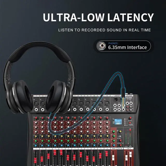 Alt view image 5 of 7 - 12 Channel Mixer Audio Console, CT-120S Professional Music Mixer DJ Mixing Board with Reverb Bluetooth MP3 Player 48V Phantom Power Supply USB Recording for Studio Karaoke Live Performance