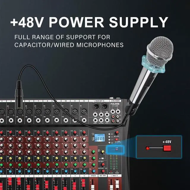 Alt view image 6 of 7 - 12 Channel Mixer Audio Console, CT-120S Professional Music Mixer DJ Mixing Board with Reverb Bluetooth MP3 Player 48V Phantom Power Supply USB Recording for Studio Karaoke Live Performance