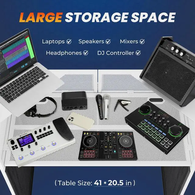 Alt view image 2 of 7 - DJ Booth Stand Portable - DJ Table Facade with Black & White Scrims DJ Stand Foldable for Laptop & Controller Double Top Corners, Storage Bag, Cable Holes, 40"L x 20"W, White