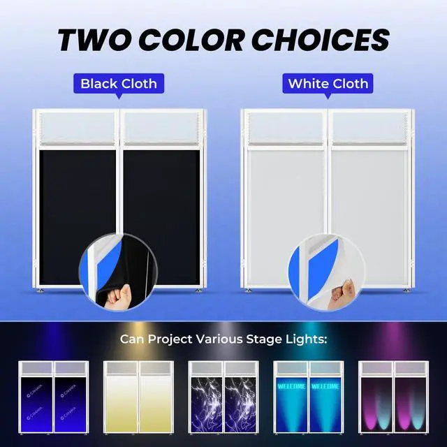Alt view image 5 of 7 - DJ Booth Stand Portable - DJ Table Facade with Black & White Scrims DJ Stand Foldable for Laptop & Controller Double Top Corners, Storage Bag, Cable Holes, 40"L x 20"W, White