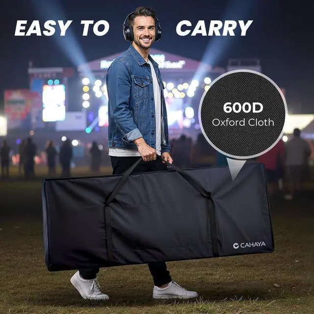 Alt view image 6 of 7 - DJ Booth Stand Portable - DJ Table Facade with Black & White Scrims DJ Stand Foldable for Laptop & Controller Double Top Corners, Storage Bag, Cable Holes, 40"L x 20"W, White
