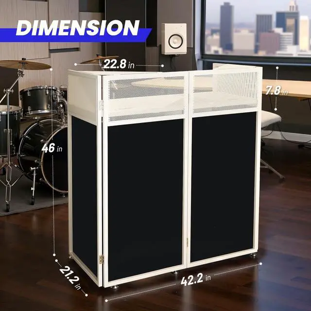 Alt view image 7 of 7 - DJ Booth Stand Portable - DJ Table Facade with Black & White Scrims DJ Stand Foldable for Laptop & Controller Double Top Corners, Storage Bag, Cable Holes, 40"L x 20"W, White