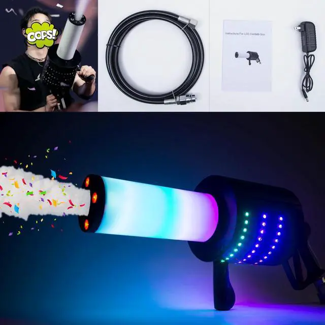 Main image of Handheld CO2 Jet Confetti Machine LED CO2 Cannon Blaster Smoke Machine with RGB Lights Carbon Dioxide Gas Column Gun Stage Effect Equipment Tube 3m Hose for Nightclub Wedding Party DJ