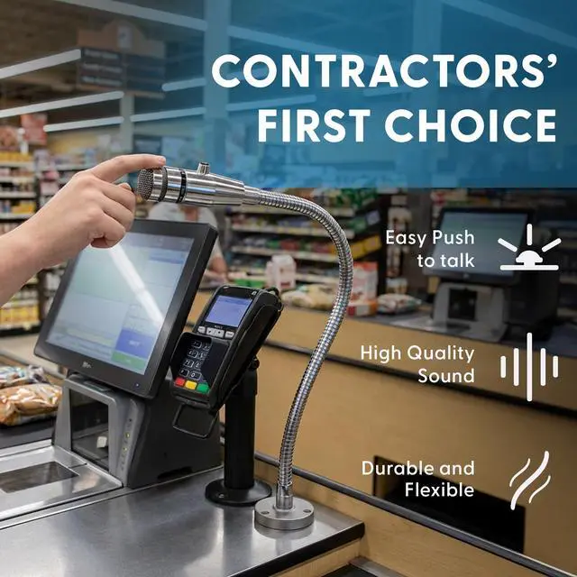 Alt view image 5 of 7 - Push-to-Talk Microphone RBX-515SBG-18X Compatible with Shure 515SBG-18X for use in Restaurants Grocery Store Drive Thru - 20" Gooseneck, Mount Attached and 6½ Cord
