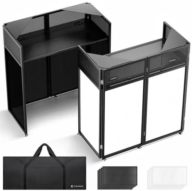 Main image of DJ Booth Stand Portable DJ Table Facade Foldable Storage Bag 40"x20" | For laptop & controller, includes black & white scrims for lighting, carry bag, double top corners, easy setup & foldable