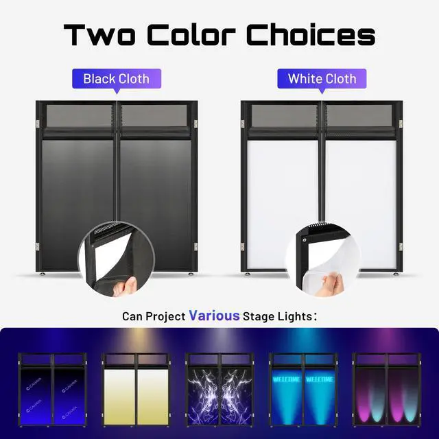 Alt view image 3 of 7 - DJ Booth Stand Portable DJ Table Facade Foldable Storage Bag 40"x20" | For laptop & controller, includes black & white scrims for lighting, carry bag, double top corners, easy setup & foldable
