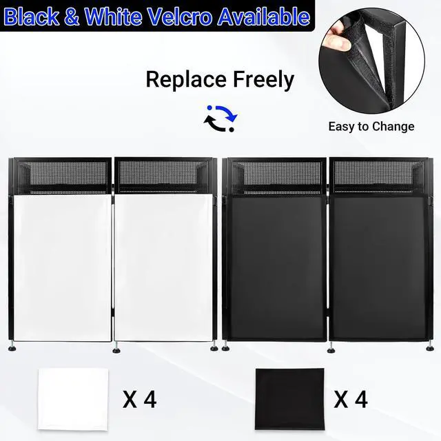Alt view image 3 of 7 - DJ Booth Table Station 48"x24"x44",Larger DJ Facade Booth | Black & White Scrims, Detachable 48"x24" DJ Table, Carrying Bag, Foldable Metal Frame DJ Panel for Show, Party, Gathering