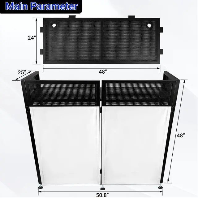 Alt view image 2 of 7 - DJ Booth Table Station 48"x24"x44",Larger DJ Facade Booth | Black & White Scrims, Detachable 48"x24" DJ Table, Carrying Bag, Foldable Metal Frame DJ Panel for Show, Party, Gathering