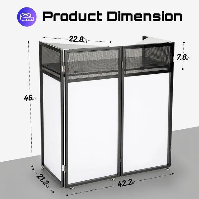 Alt view image 7 of 7 - DJ Booth Stand Portable DJ Table Facade Foldable Storage Bag 40"x20" | For laptop & controller, includes black & white scrims for lighting, carry bag, double top corners, easy setup & foldable