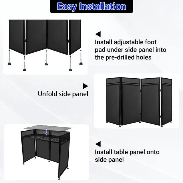 Alt view image 5 of 7 - DJ Booth Table Station 48"x24"x44",Larger DJ Facade Booth | Black & White Scrims, Detachable 48"x24" DJ Table, Carrying Bag, Foldable Metal Frame DJ Panel for Show, Party, Gathering