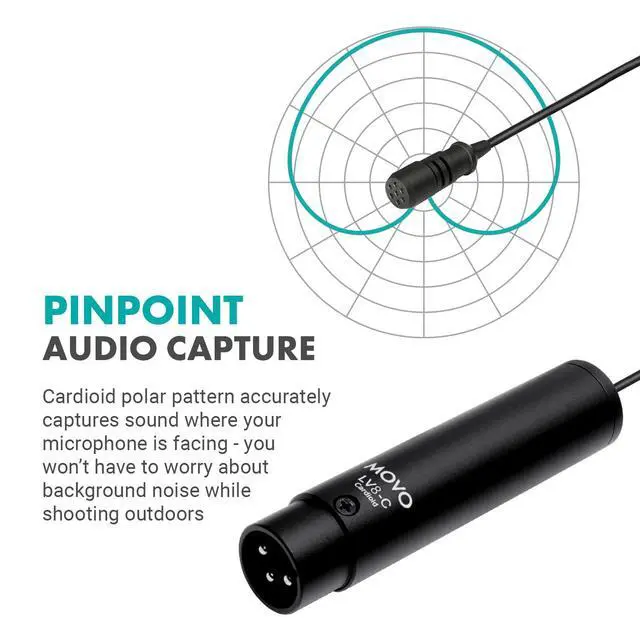 Alt view image 3 of 7 - LV8-C Broadcast-Quality XLR Lavalier Cardioid Condenser Wired Microphone with 12mm Mic Capsule for Accurate Voice Recording - Kit Includes Lapel Clip, Case and Windscreen