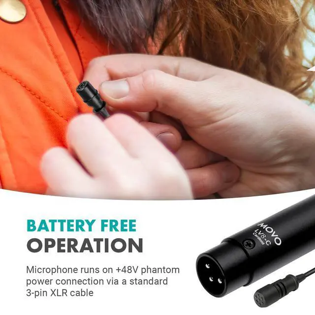Alt view image 5 of 7 - LV8-C Broadcast-Quality XLR Lavalier Cardioid Condenser Wired Microphone with 12mm Mic Capsule for Accurate Voice Recording - Kit Includes Lapel Clip, Case and Windscreen