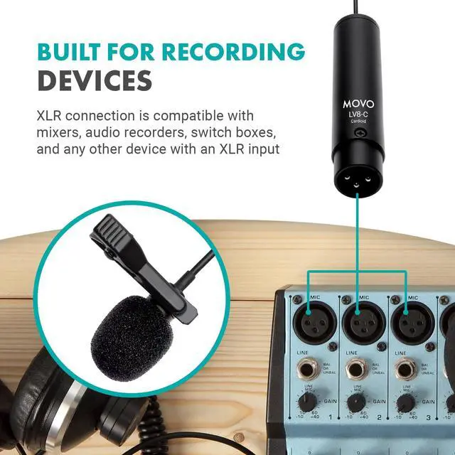 Alt view image 6 of 7 - LV8-C Broadcast-Quality XLR Lavalier Cardioid Condenser Wired Microphone with 12mm Mic Capsule for Accurate Voice Recording - Kit Includes Lapel Clip, Case and Windscreen